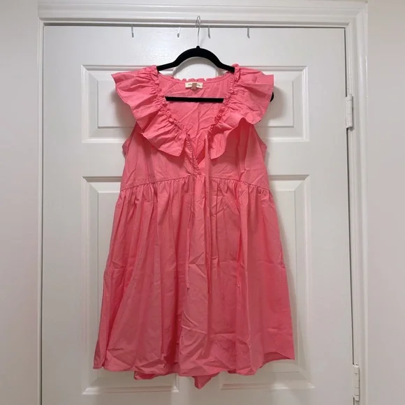 open lace back dress Ruffle-Trim Strapless Gown in Light Pink - 4 main image 1